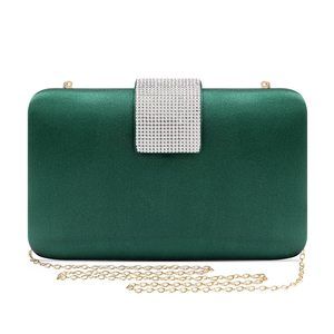 Green Satin Rhinestones Evening Bags Party Bridal Clutch Purse Prom >:)